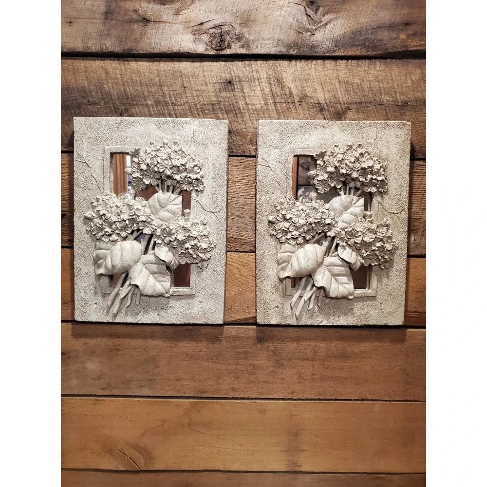Vintage 3D Floral Mirror Wall Plaque Hydrangea 16